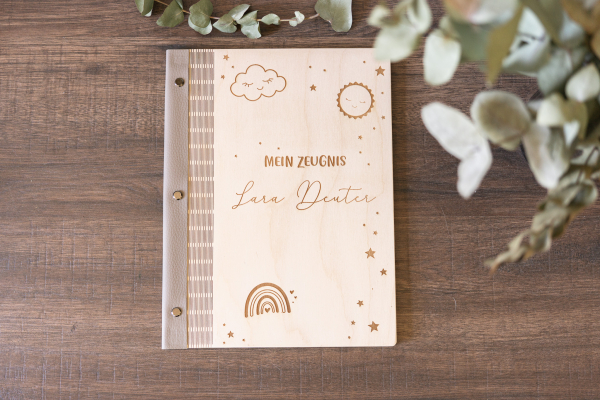 Zeugnismappe mit Regenbogen personalisiert